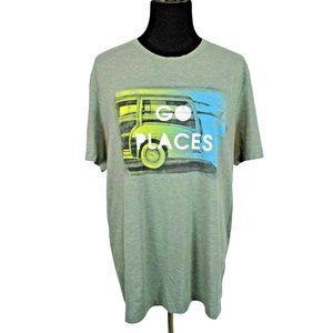 Life Is Good T Shirt Go Places size L Mens Olive Green Vintage Woody Wagon
